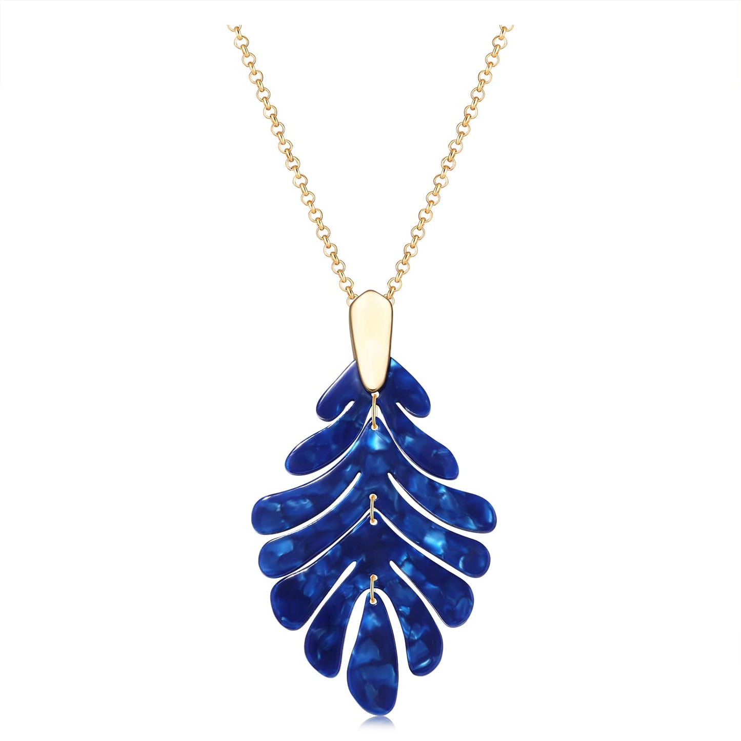 Acrylic Pendant necklace Earrings – Long Statement Leaf Charm Necklace Tortoise Resin Palm Leaf Earrings Fashion Necklaces Earrings for Women
