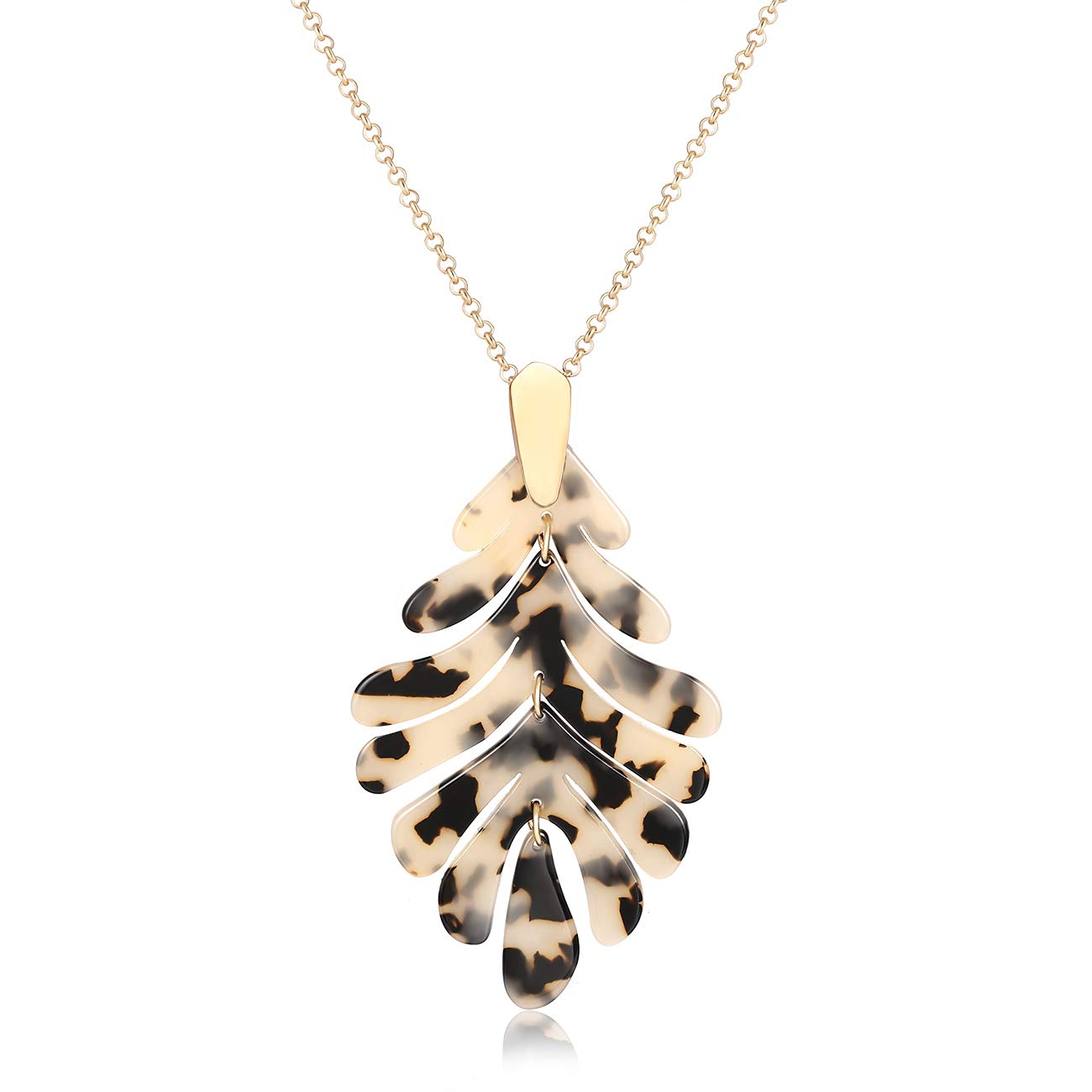 Acrylic Pendant necklace Earrings – Long Statement Leaf Charm Necklace Tortoise Resin Palm Leaf Earrings Fashion Necklaces Earrings for Women