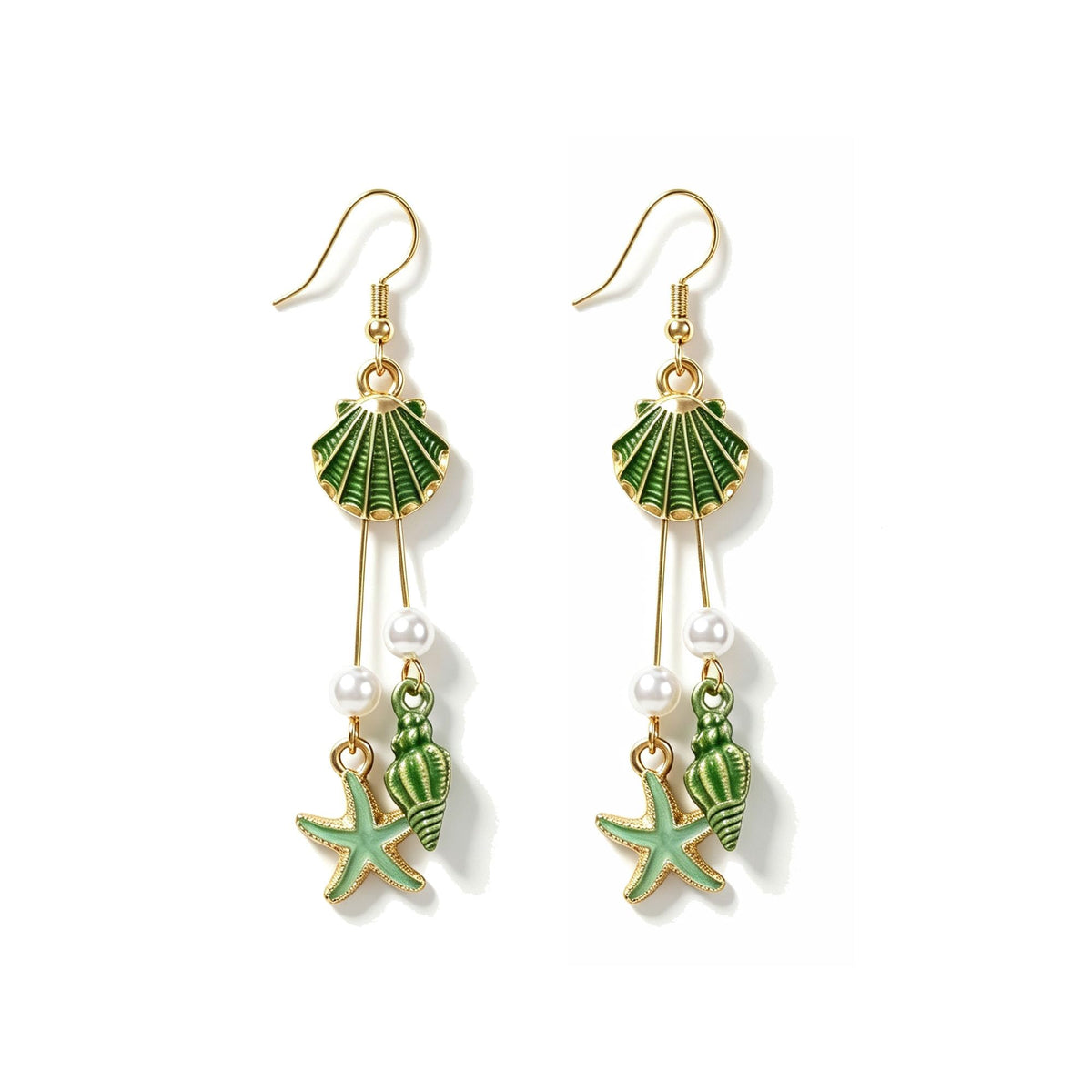 Gold Starfish Shell Dangle Drop Earrings Summer Beach Jewelry for Women | Boho Conch Shell Drop Earrings Ocean Beach Jewelry for Summer Vacation Outfits Accessories