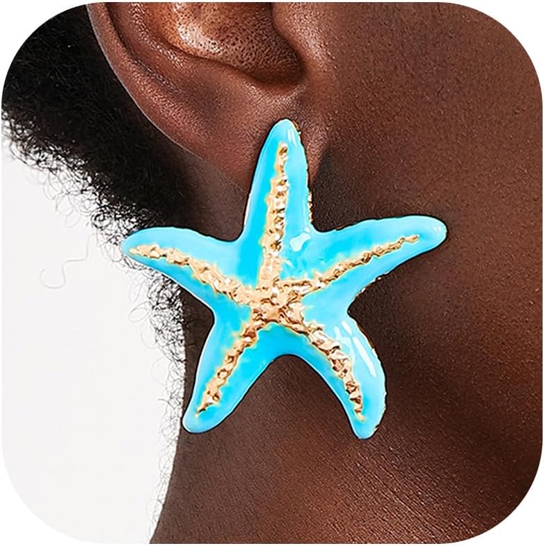 Gold Starfish Earrings for Women Pearl Accent Dangle Drop Earrings Statement Beach Jewelry Coastal Ocean Inspired Earrings for Summer Vacation Tropical Party Cruise and Resort Outfits
