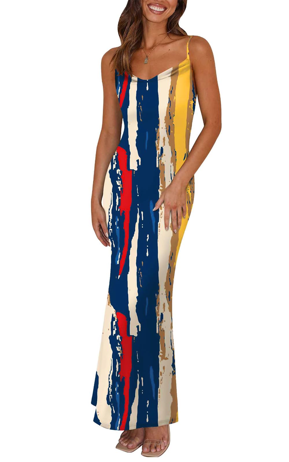 PRETTYGARDEN Women's 2026 Summer Floral Spaghetti Strap Maxi Dress Stretch Sexy Bodycon Dress Backless Slip Long Dresses