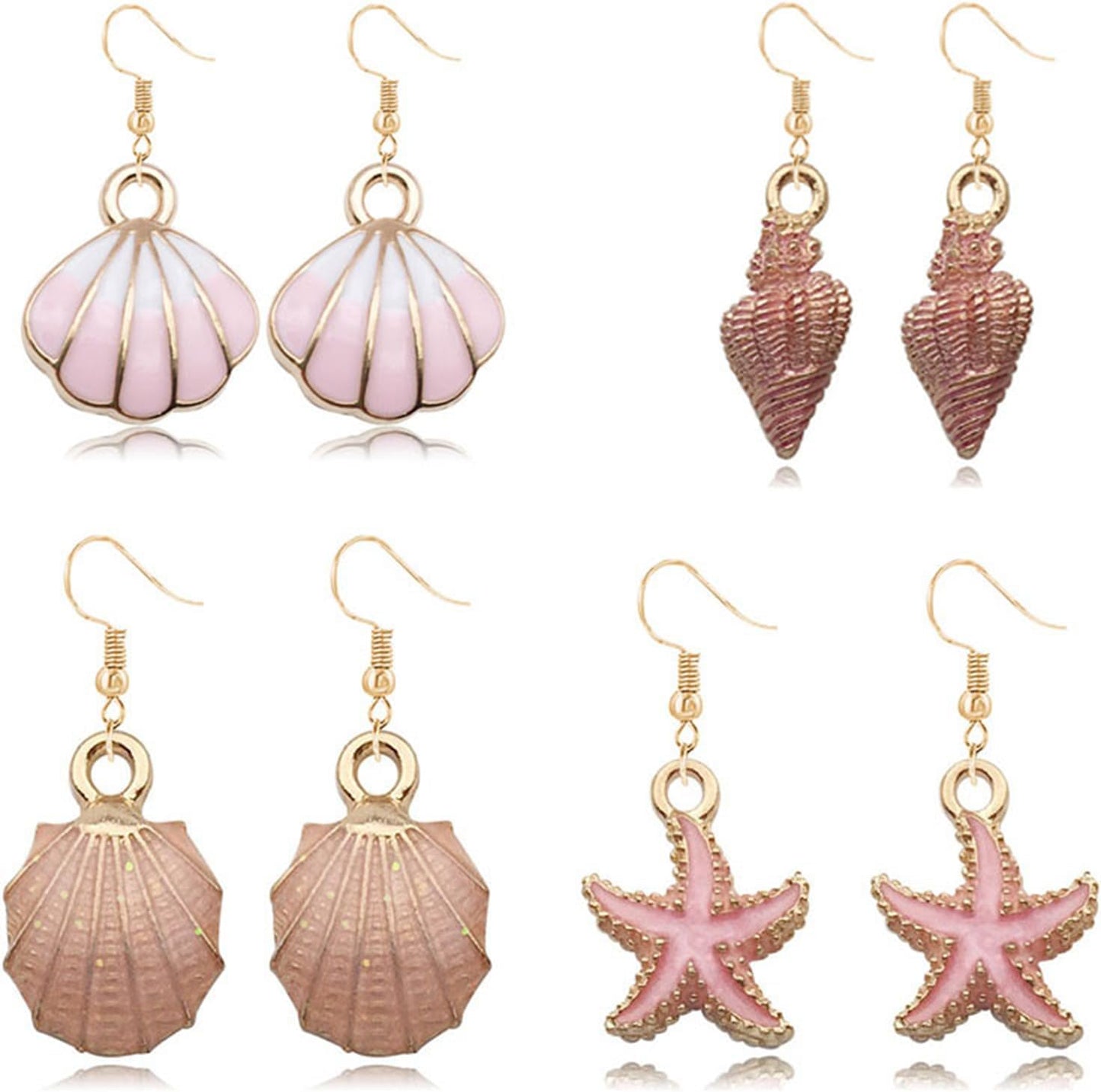 4pair Beach Summer Sea Shell Earrings Set For Women Trendy Charm Sea Shell Conch Hawaii Dangle Earring Handmade Boho Tropical Natural Scallop Shell Drop Earrings Vacation Jewelry Gifts