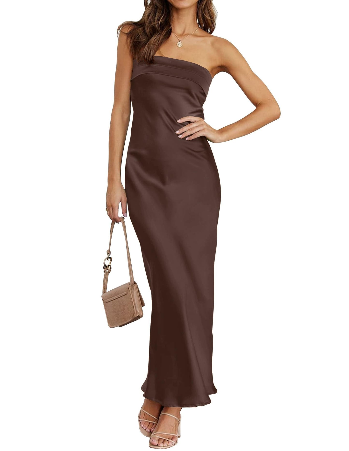 MEROKEETY Womens Satin Strapless Bodycon Wedding Guest Maxi Dress | Tube Backless Sleeveless, Bodycon, Cocktail Party, Semi Formal, Birthday, Club, Date Night, Elegant Sexy Long Dress