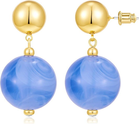 14K Gold Plated Chunky Beaded Earrings for Women Trendy Dangle Statement Stud Earring Dainty Summer Beach Womens Earings Big Boho Charm Jewelry Vacation Gift