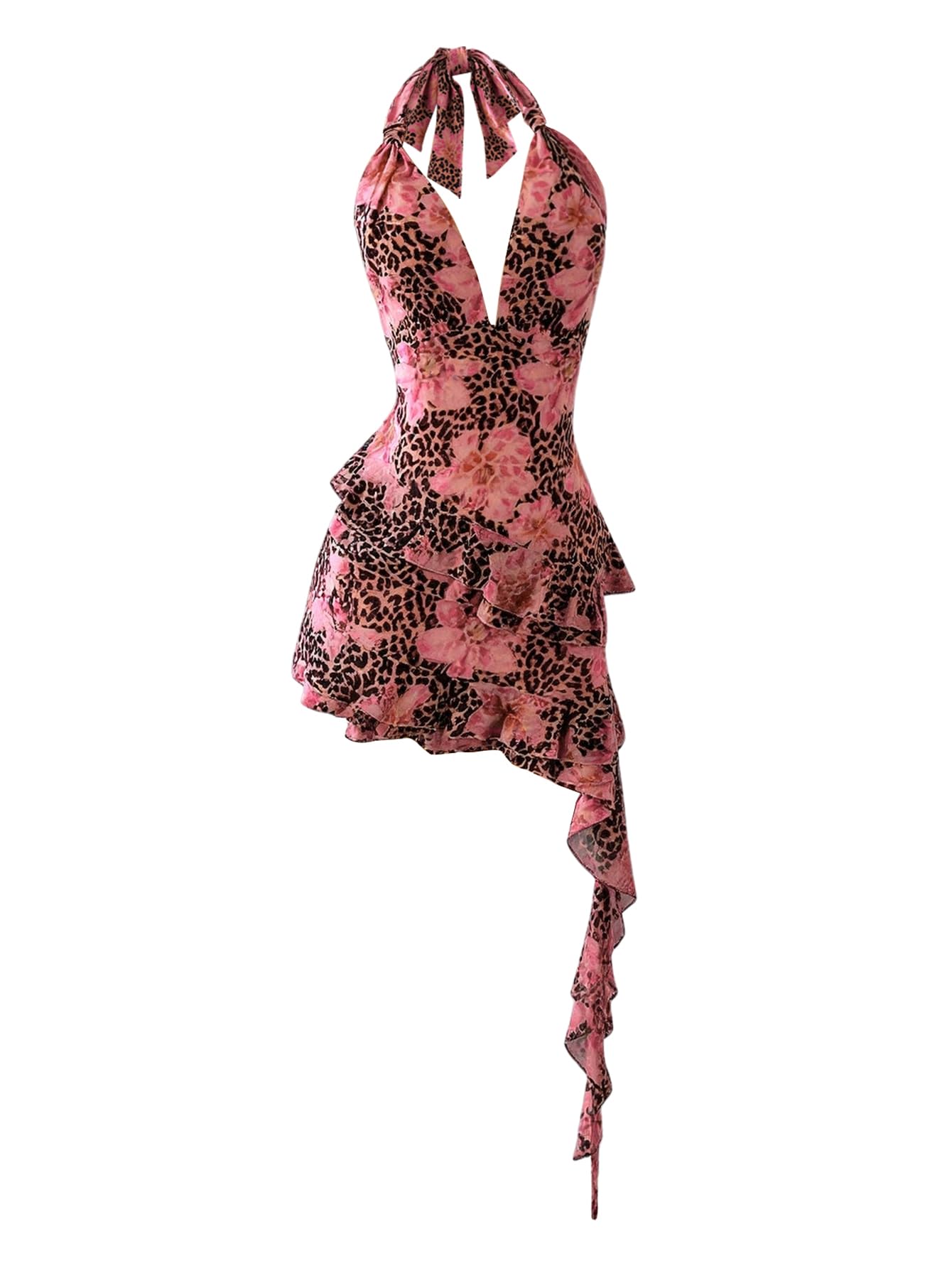 Verdusa Women's Y2k Halter Mini Dress Sexy Asymmetrical Concert Dresses | Tropical Dresses for Women, Going Out Dresses, Wedding Guest Dress, Floral Dress, Mesh Dress