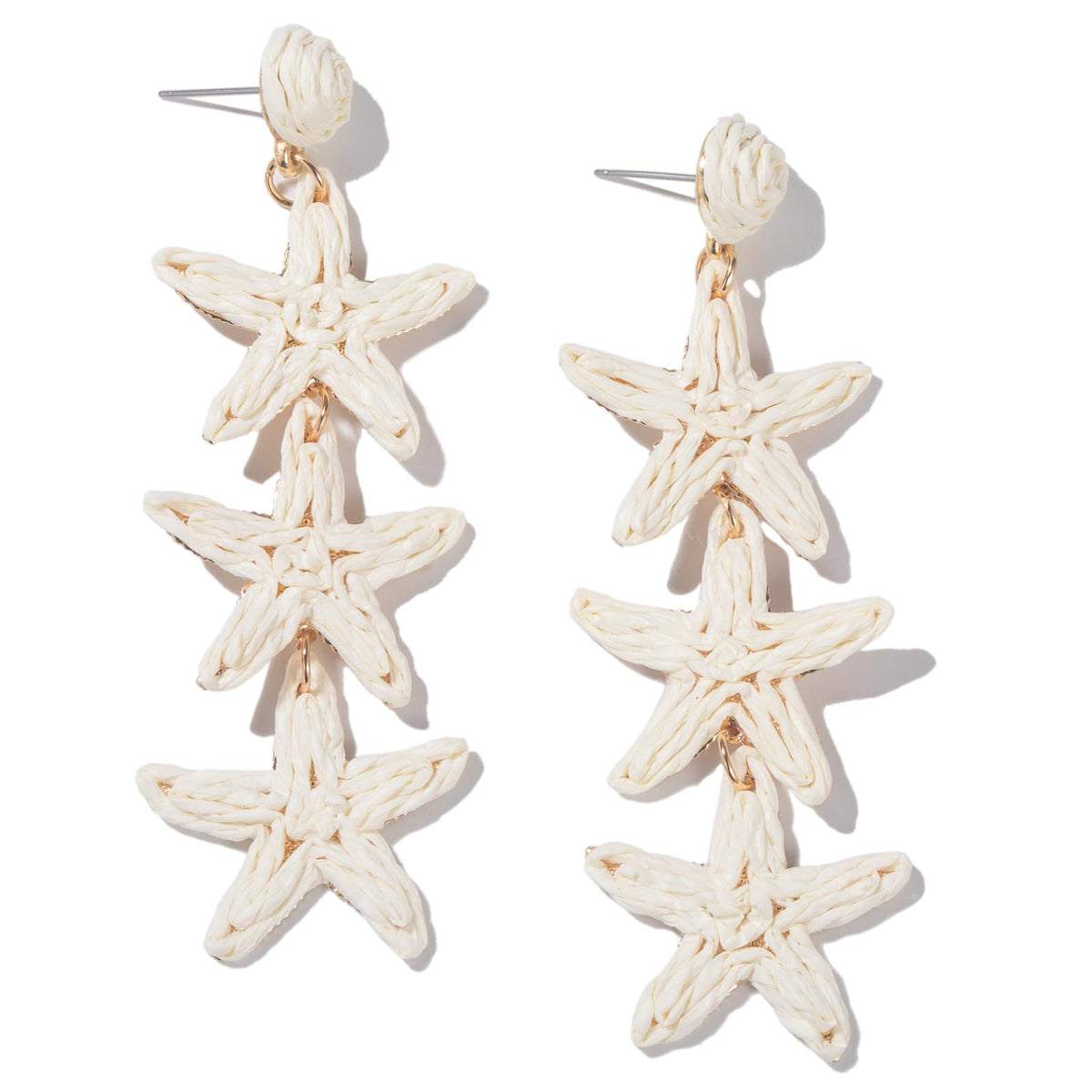 Raffia Starfish Seashell Dangle Drop Earrings Boho Summer Beach Jewelry | Fun Colorful Chunky Statement Long Big Shell Accessories Beachy Tropical Vacation Outfits for Women Trendy