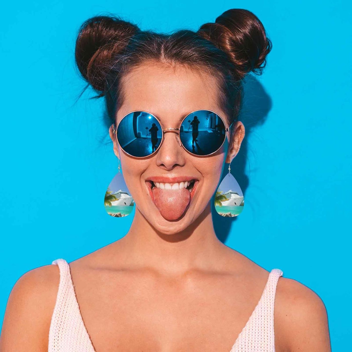 Sea Cruise Leather Teardrop Earrings Sailing Vacation Cruise Ship Tropical Summer Palm Beach Faux Leather Water Drop Earrings Jewelry For Women Friends Wedding