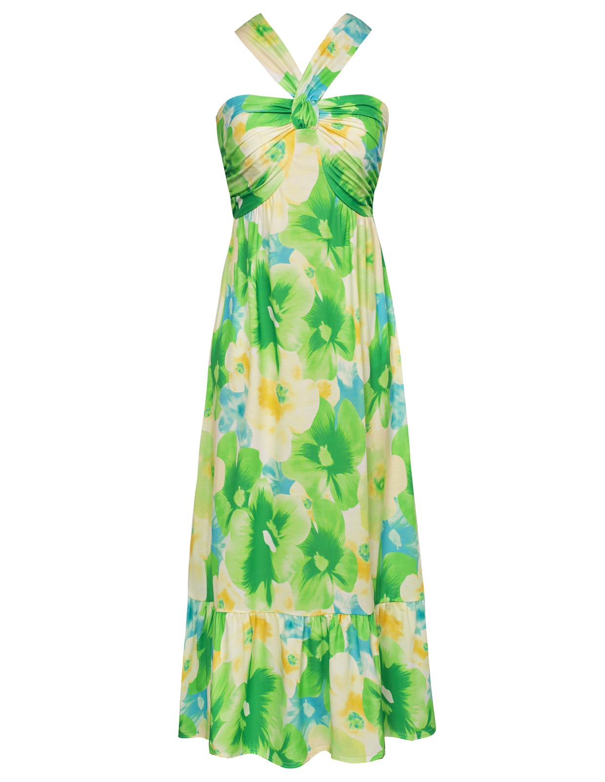 GRACE KARIN Womens Summer Floral Halter Boho Maxi Dresses | 2026 Flowy Criss Cross A Line Long Sundress Casual Tropical Vacation Beach Clothes Wedding Guest Dress With Pocket