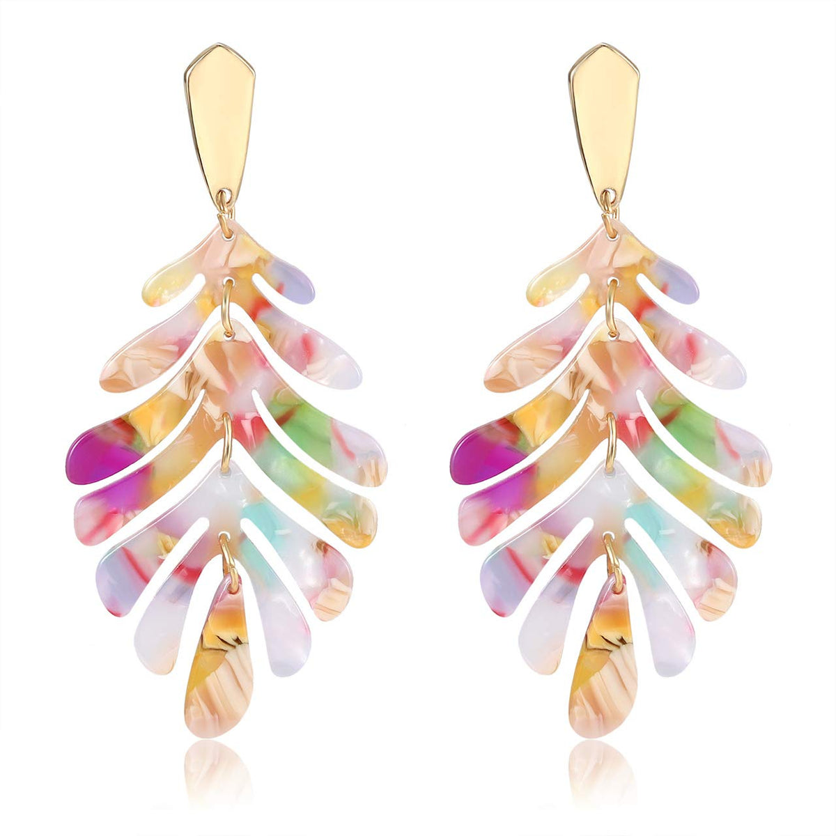 Acrylic Pendant necklace Earrings – Long Statement Leaf Charm Necklace Tortoise Resin Palm Leaf Earrings Fashion Necklaces Earrings for Women