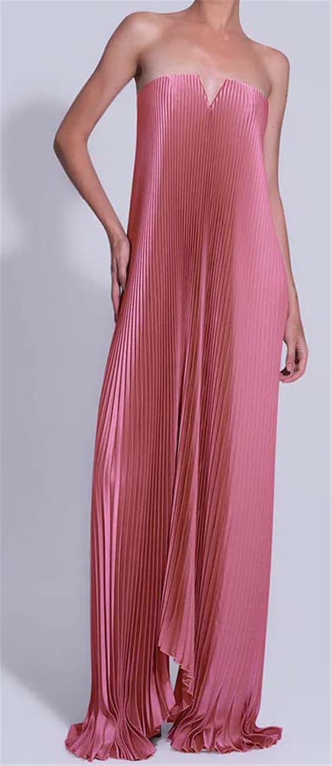 Qikaka Women's Sleeveless Off Shoulder Satin Pleated Ruffles Bodycon Sexy Nightclub Party Dress