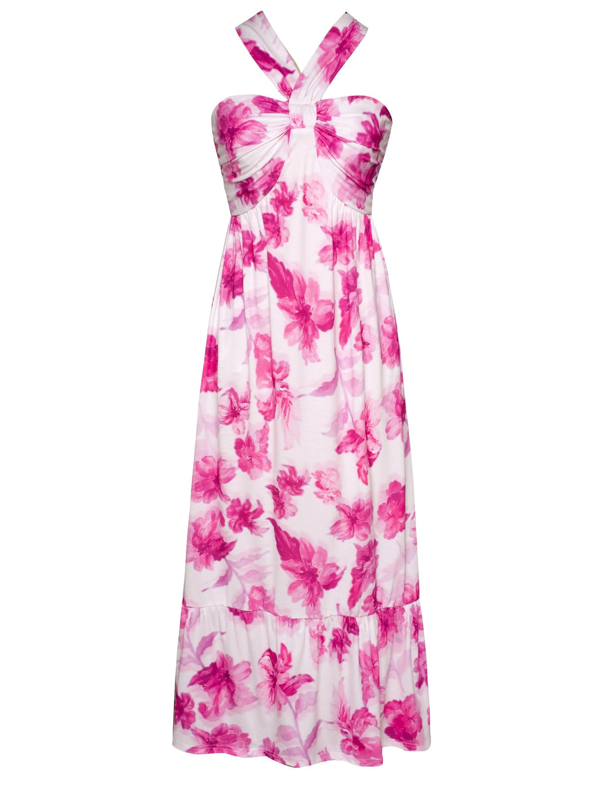 GRACE KARIN Womens Summer Floral Halter Boho Maxi Dresses | 2026 Flowy Criss Cross A Line Long Sundress Casual Tropical Vacation Beach Clothes Wedding Guest Dress With Pocket