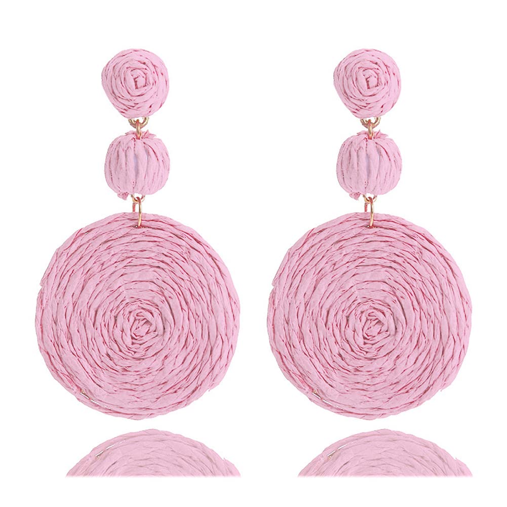 Lightweight Boho Thread Raffia Earrings for Women Handmade Braided Straw Wicker Lantern Ball Earrings Summer Beach Bohemian Geometric Earrings Holiday