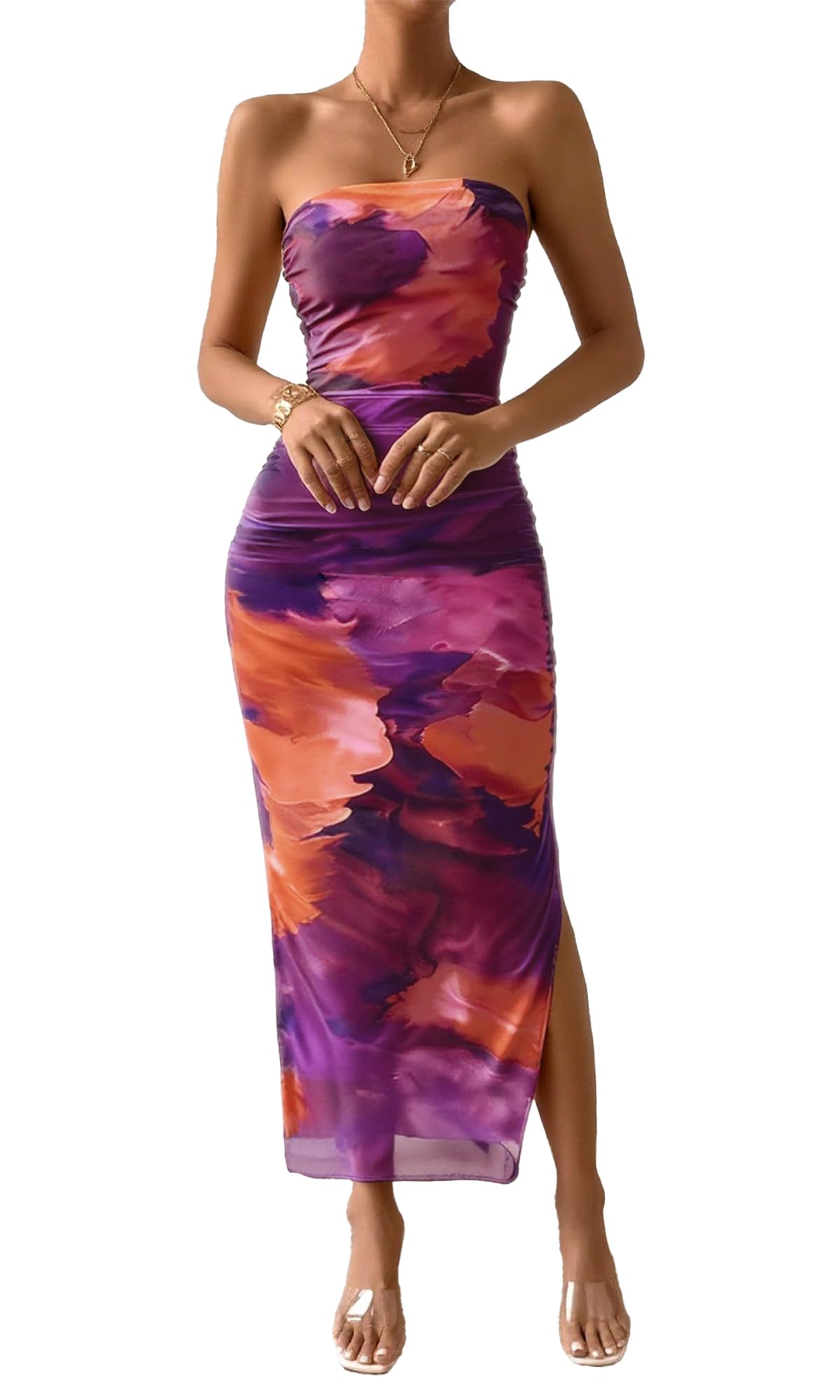 Women's Summer Strapless Dresses 2025 Maxi Bodycon Tube Top Dress Floral Beach Vacation Clothes for Women