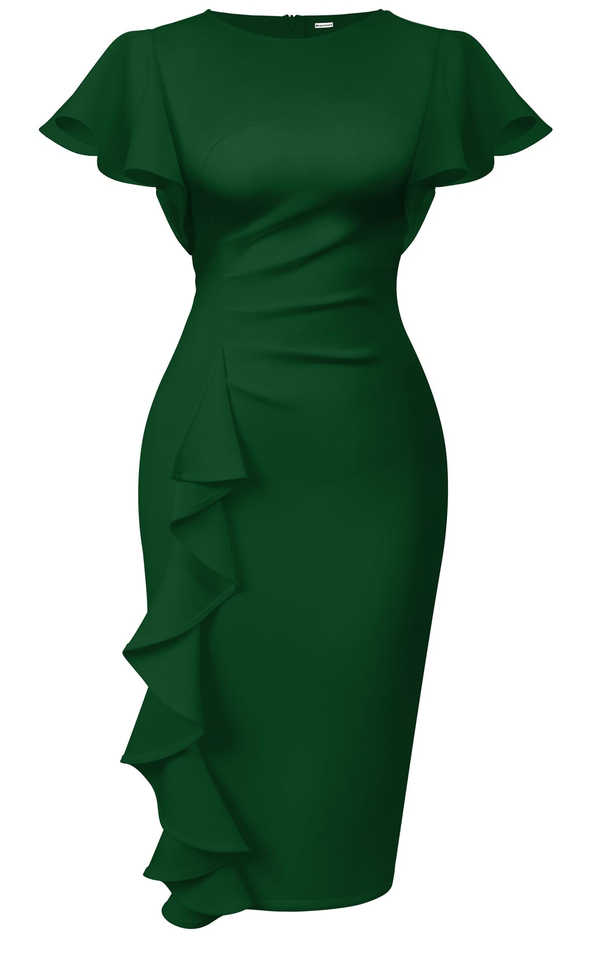 Memoriesea Women's Church Ruffle Sleeve Ruched Work Midi Dress | Back Zipper,Ruched Waist,Knee Length,Classic Sheath Outfits for Office Business Graduation Teacher Formal Cocktail Travel