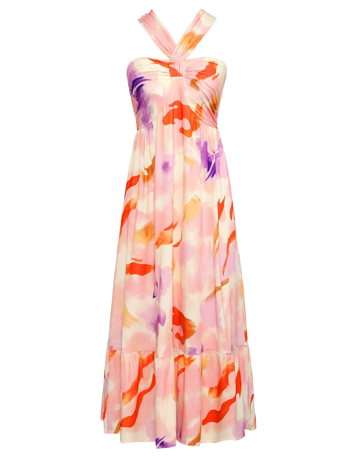 GRACE KARIN Womens Summer Floral Halter Boho Maxi Dresses | 2026 Flowy Criss Cross A Line Long Sundress Casual Tropical Vacation Beach Clothes Wedding Guest Dress With Pocket