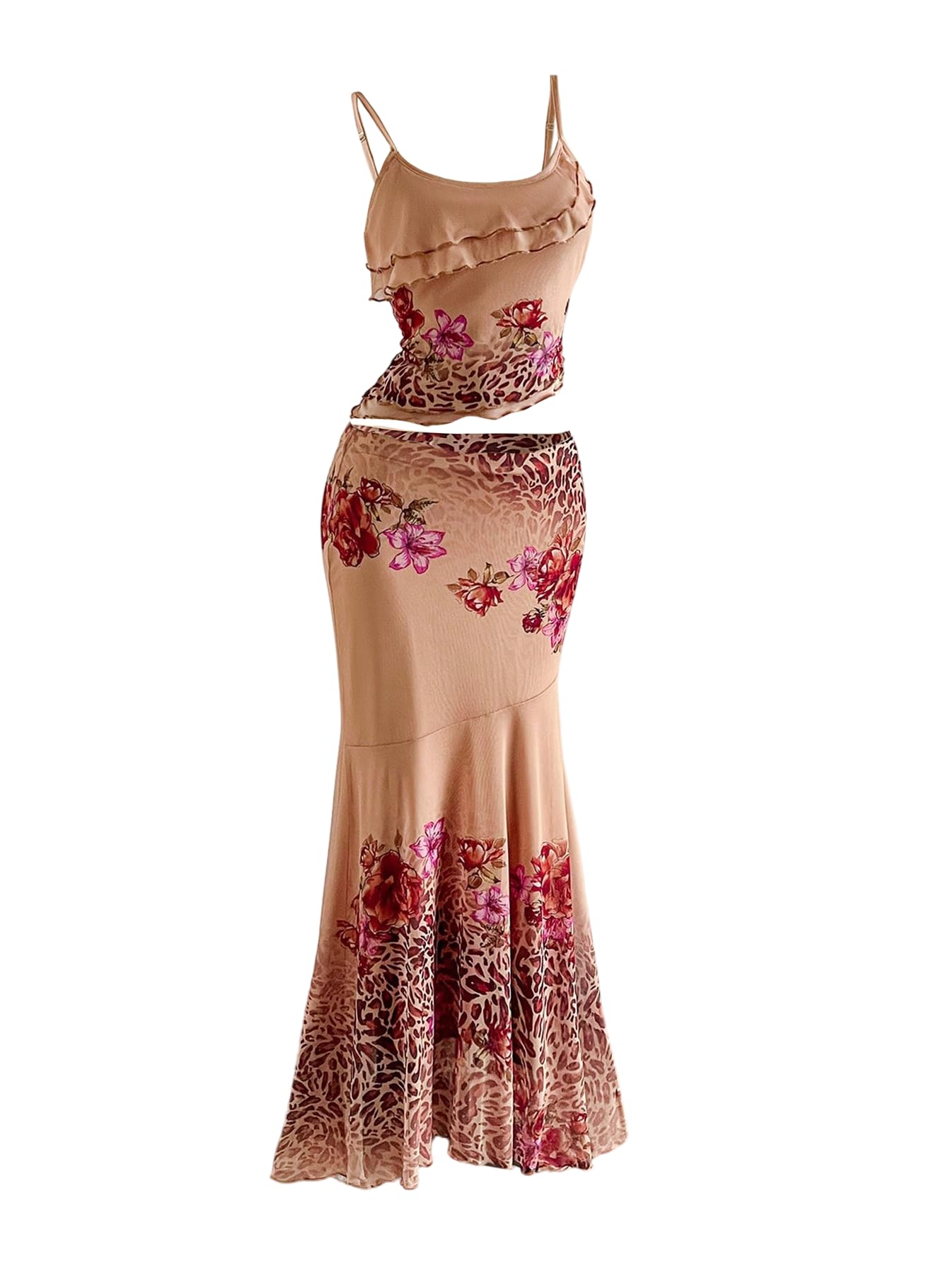 Verdusa Women's Skirt Sets 2 Piece Outfits Cami Top and Maxi Skirt Beach Vacation Spring Break