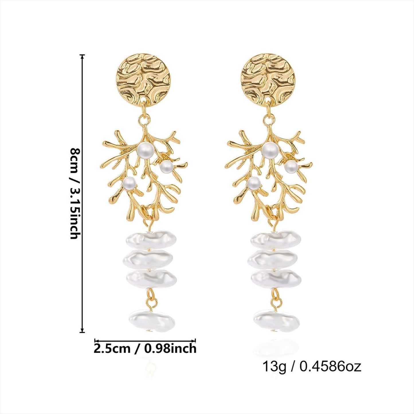 Coral Earrings For Women, Summer Ocean Dainty Dangling Pearl Tassel Beach Vacation Jewelry Gift