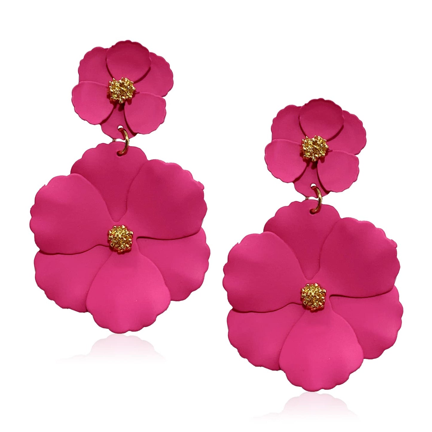 Boho Flower Stud Earrings with White Pearl - Daisy Dangle Drop Earrings with Gold Flower Bud