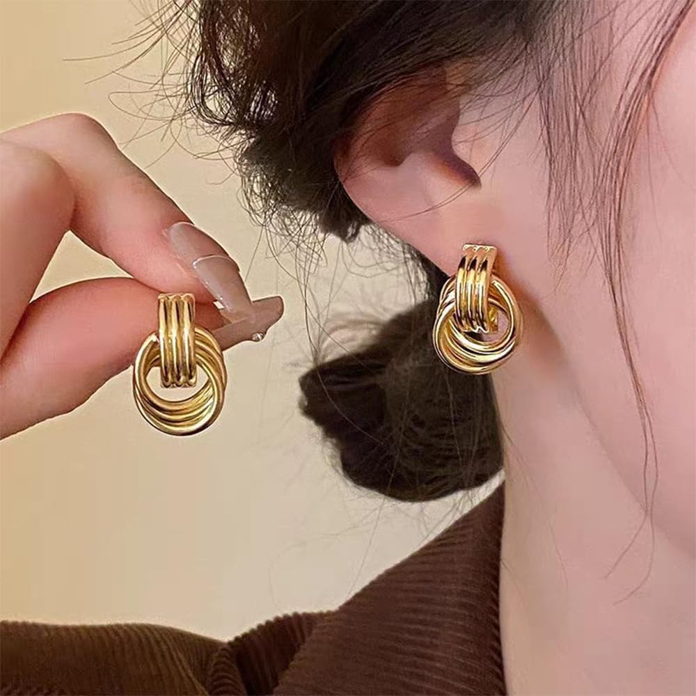Statement Earrings for Women Rattan Earrings Big Gold Geometric Drop Dangle Earrings Set Beach Essentials Hypoallergenic for Sensitive Ears