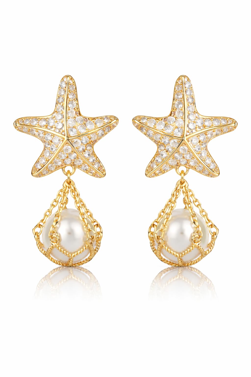 Beach Earrings for Women, Seashell & Starfish Pearl Studs for Summer, Gold Beach Jewelry, Dainty Coastal Summer Vacation Ocean Style, Lightweight Hypoallergenic