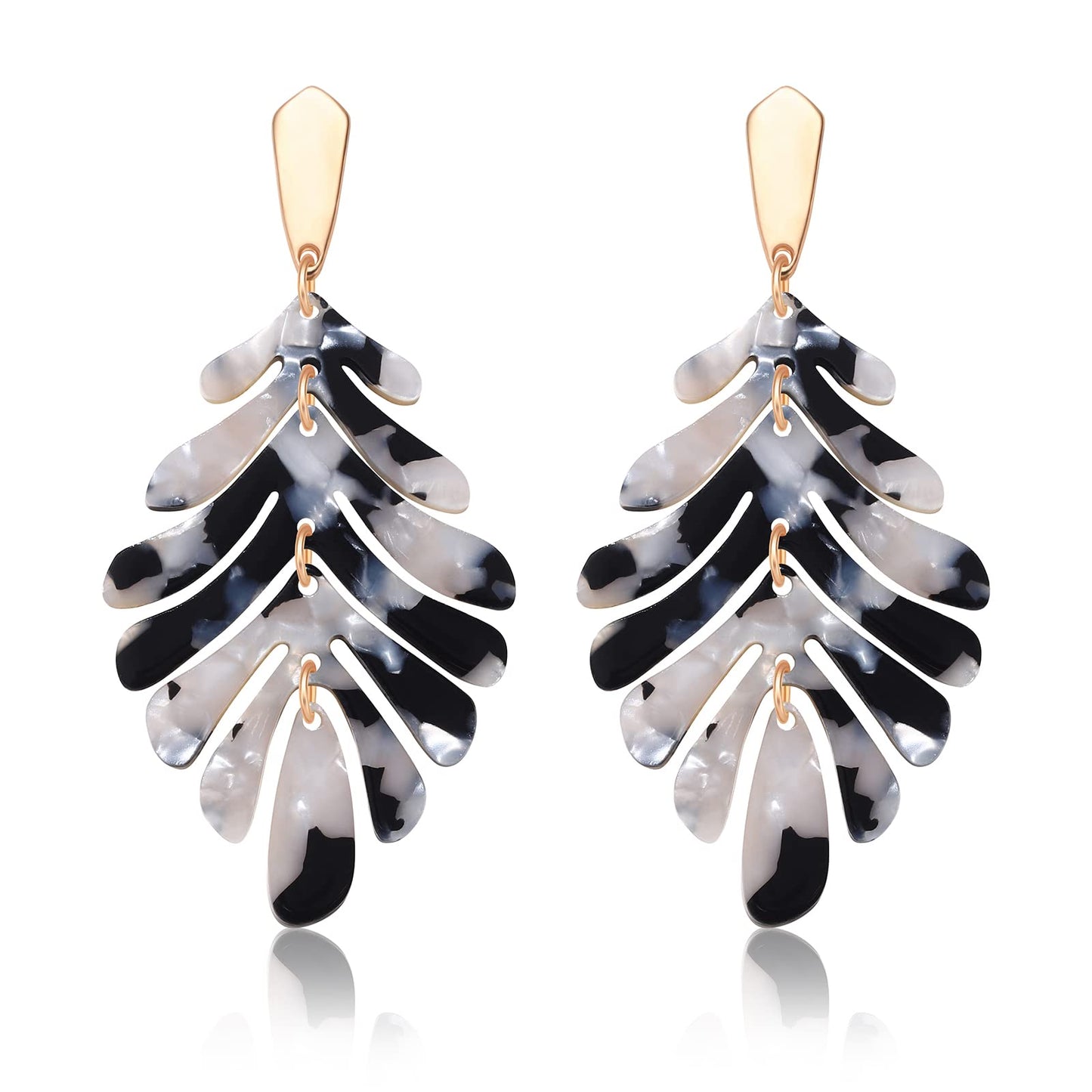 Acrylic Pendant necklace Earrings – Long Statement Leaf Charm Necklace Tortoise Resin Palm Leaf Earrings Fashion Necklaces Earrings for Women