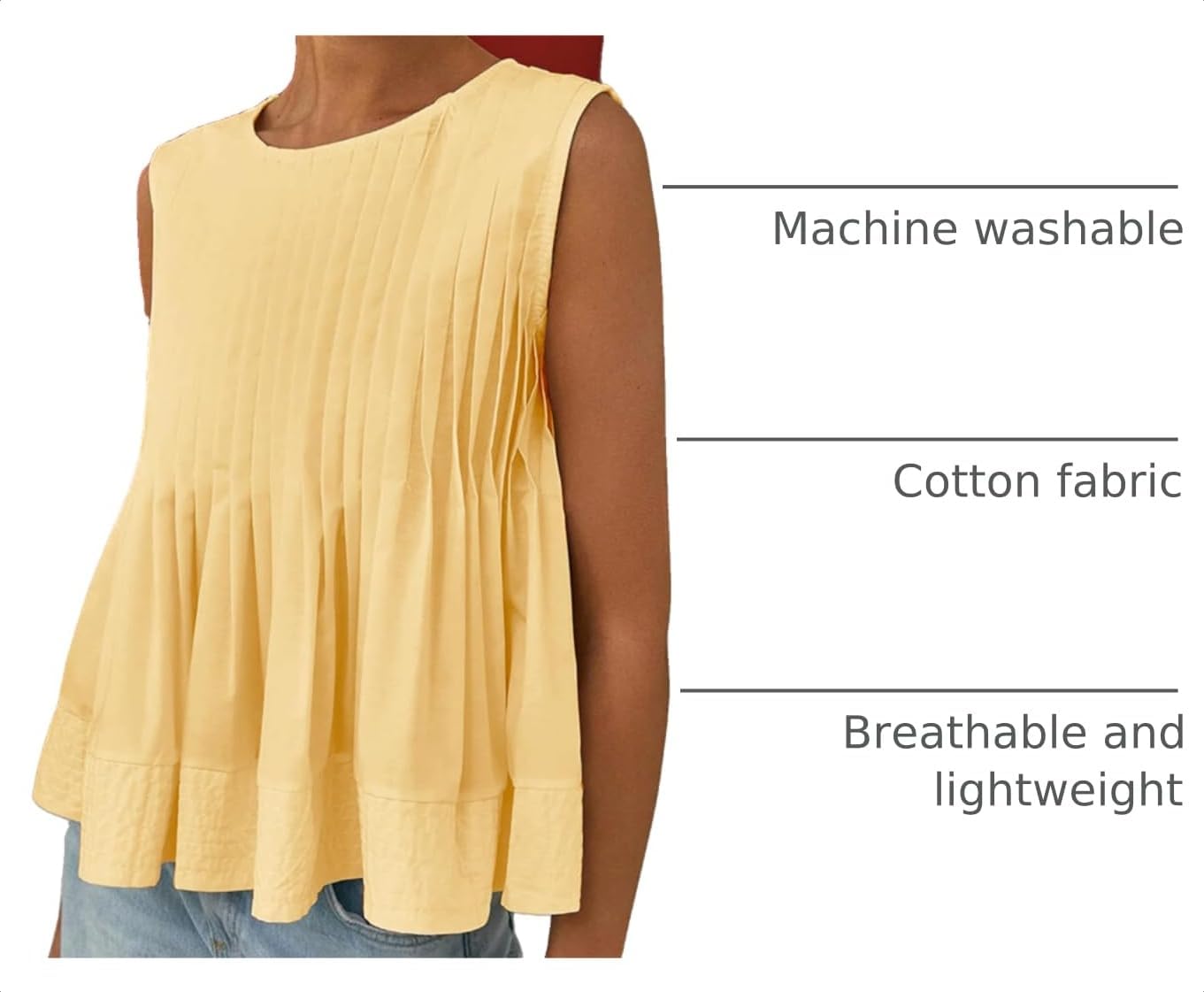 Megfie Womens Summer Pleated Peplum Sleeveless Blouse Tank Tops Round Neck Y2K Babydoll Blouse Shirt