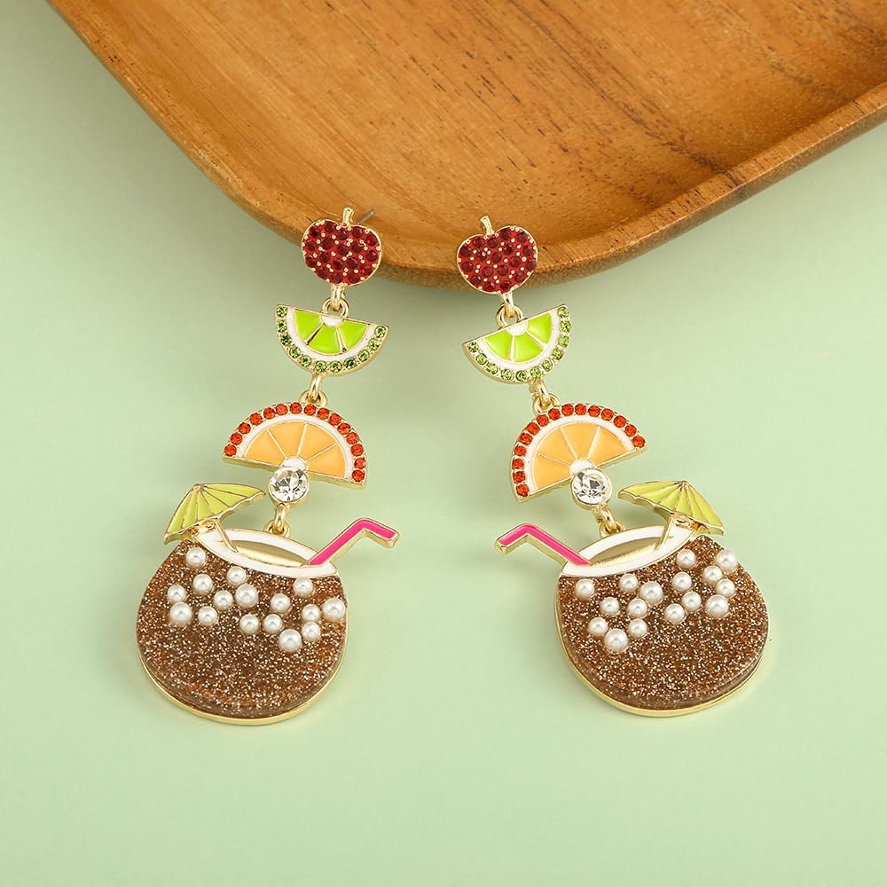Cute Dangle Earrings for Women | Trendy Fun Statement Cocktail Earrings Rhinestone Epoxy Pearls Stones Martini Bloody Mary Mojito Lemonade Jewelry for Women