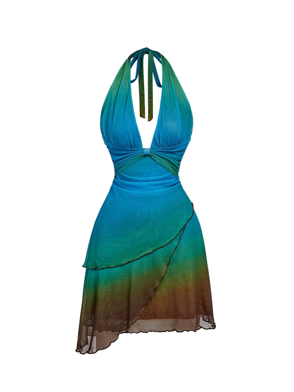 SOLY HUX Women's Halter Mini Sunset Dresses Ombre Beach Summer Dress | Backless, Deep V Neck, Tequila Sunrise Dress, Tropical Outfit