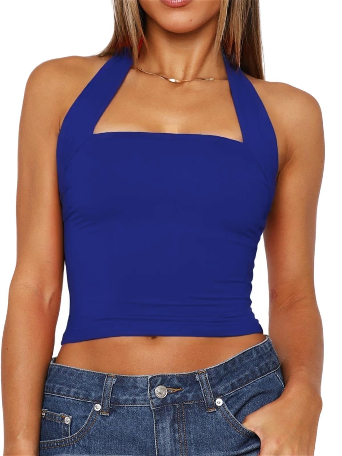 TiulZial Women Sexy Halter Neck Backless Tank Top Open Back Sleeveless Slim Fit Y2k Summer Tops