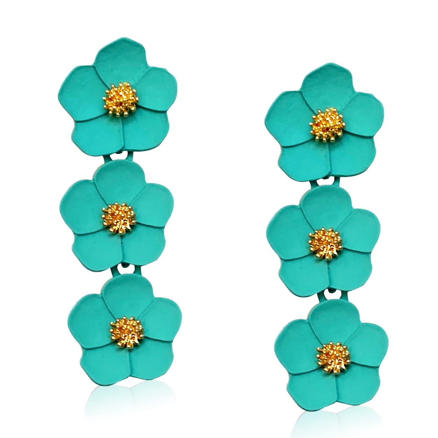 Boho Flower Stud Earrings with White Pearl - Daisy Dangle Drop Earrings with Gold Flower Bud