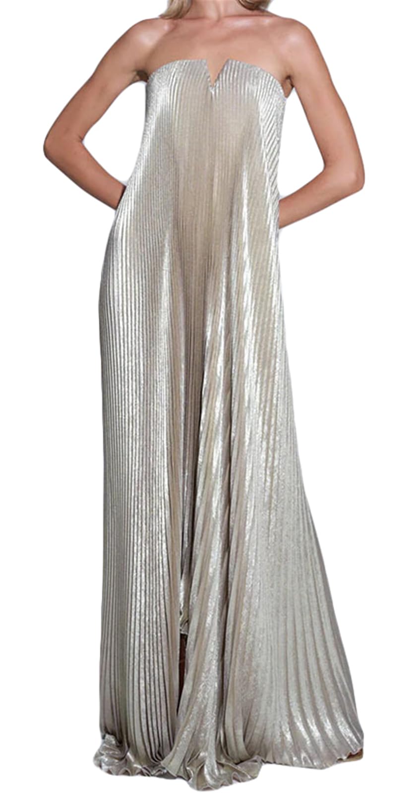 Qikaka Women's Sleeveless Off Shoulder Satin Pleated Ruffles Bodycon Sexy Nightclub Party Dress