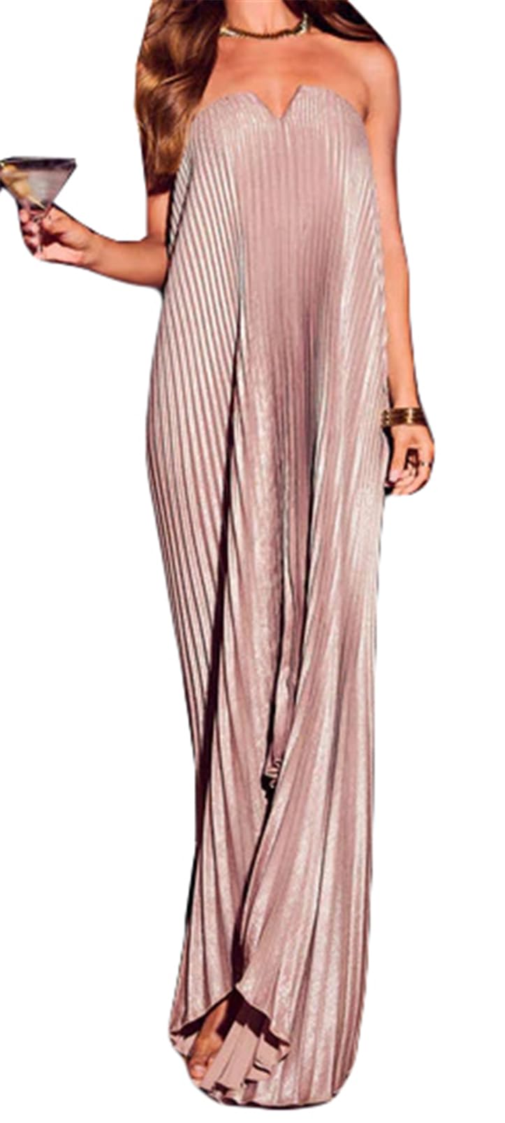 Qikaka Women's Sleeveless Off Shoulder Satin Pleated Ruffles Bodycon Sexy Nightclub Party Dress