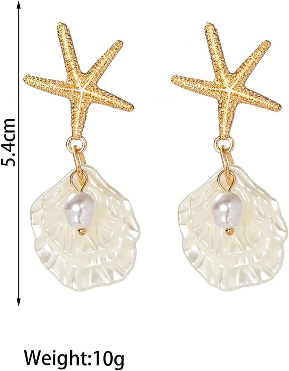 Gold Starfish Shell Earrings for Women 14K Gold Plated Pearl Shell Dangle Earrings Summer Accessories Vacation Outfits Beach Jewelry for Women