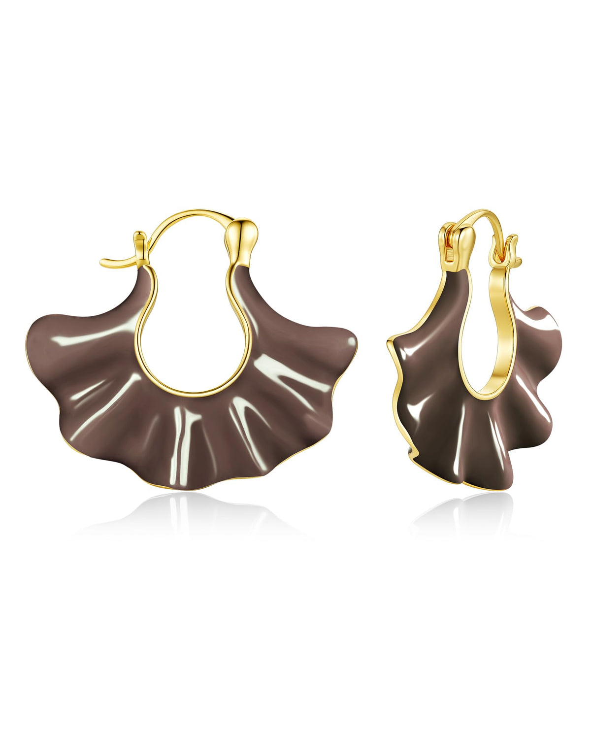 SNGIA 18K gold plated White Cream Enamel Flower Stud Statement Earrings for Women by SNGIA, Dainty Bold Retro Handmade Trendy Natural Sea Summer Boho Seashell Beach Fan Shape Summer Vacation Huggie Bohemian Jewelry Gifts Accessories