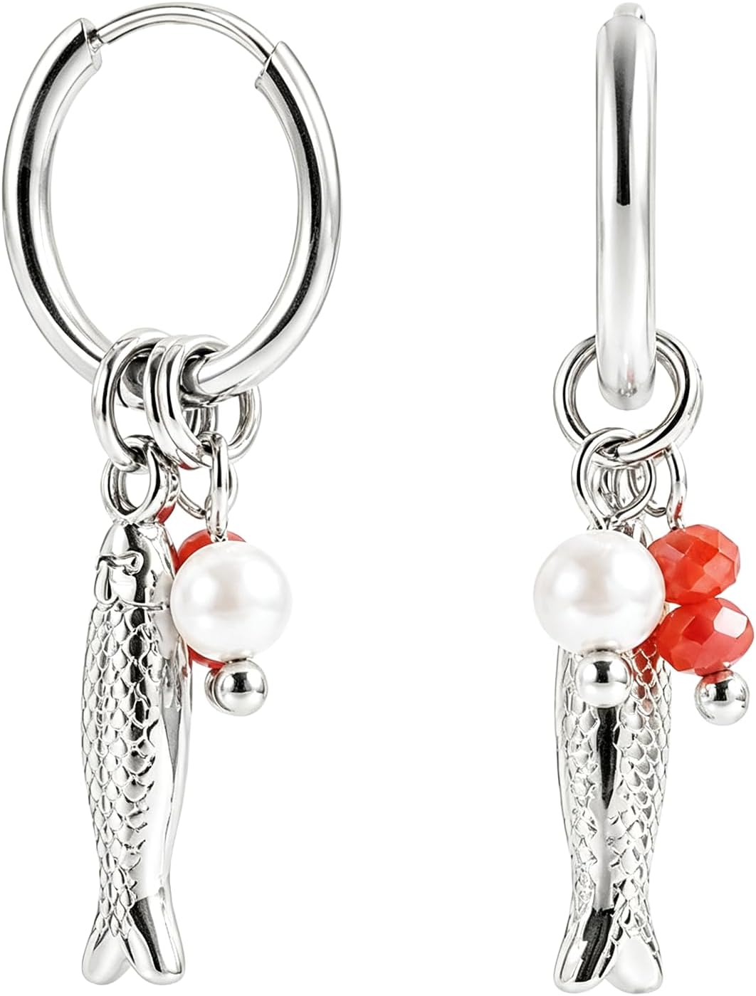 Beach Fish Earrings for Women Gold Fish Pearl Beads Drop Earring Boho Ocean Waterproof Earring Summer Fashion Jewelry Accessories Gifts