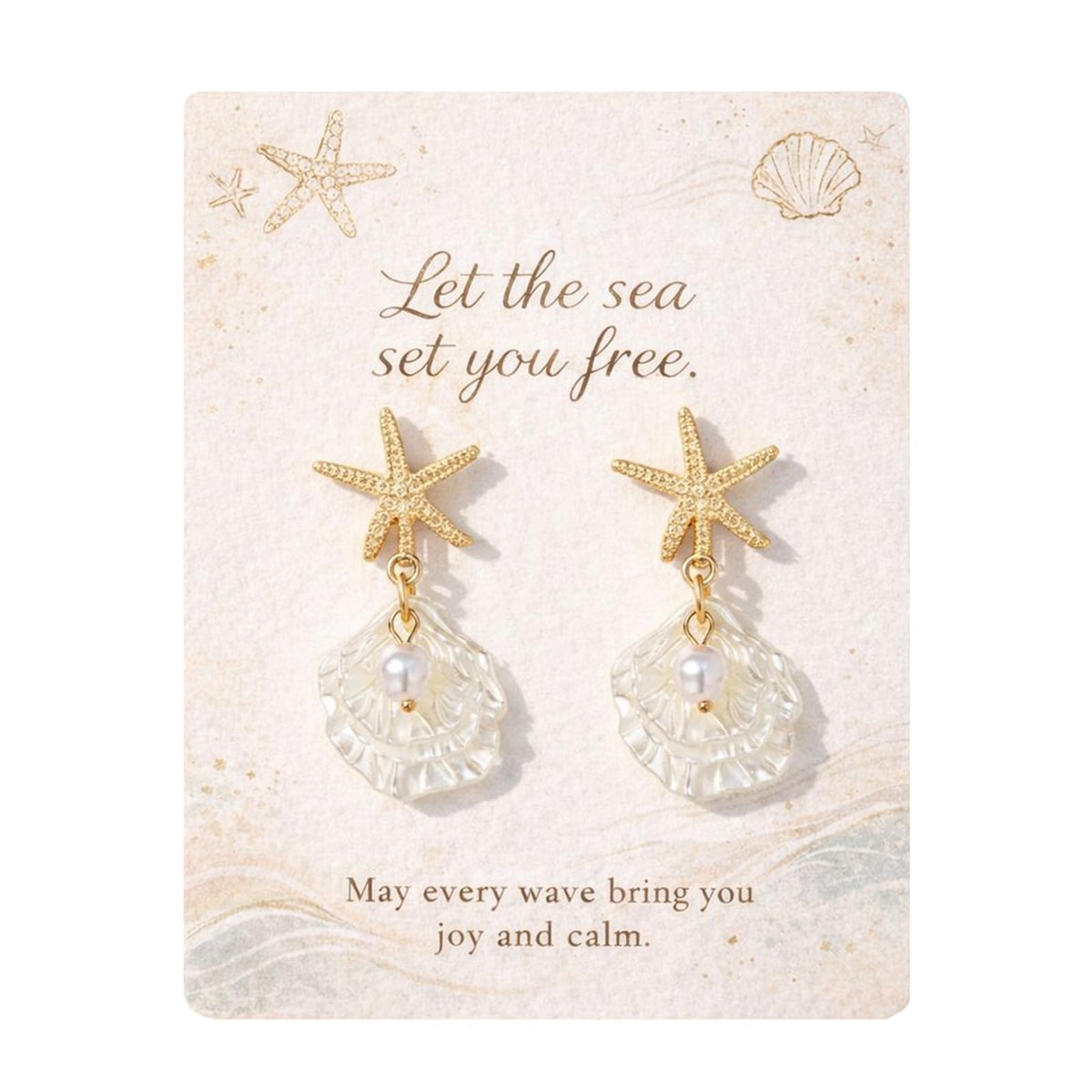 Starfish Earrings for Women Vacation Earrings Gold Pearl Sea Shell Dangle Beach Summer Ocean Jewelry Gifts Coastal Style