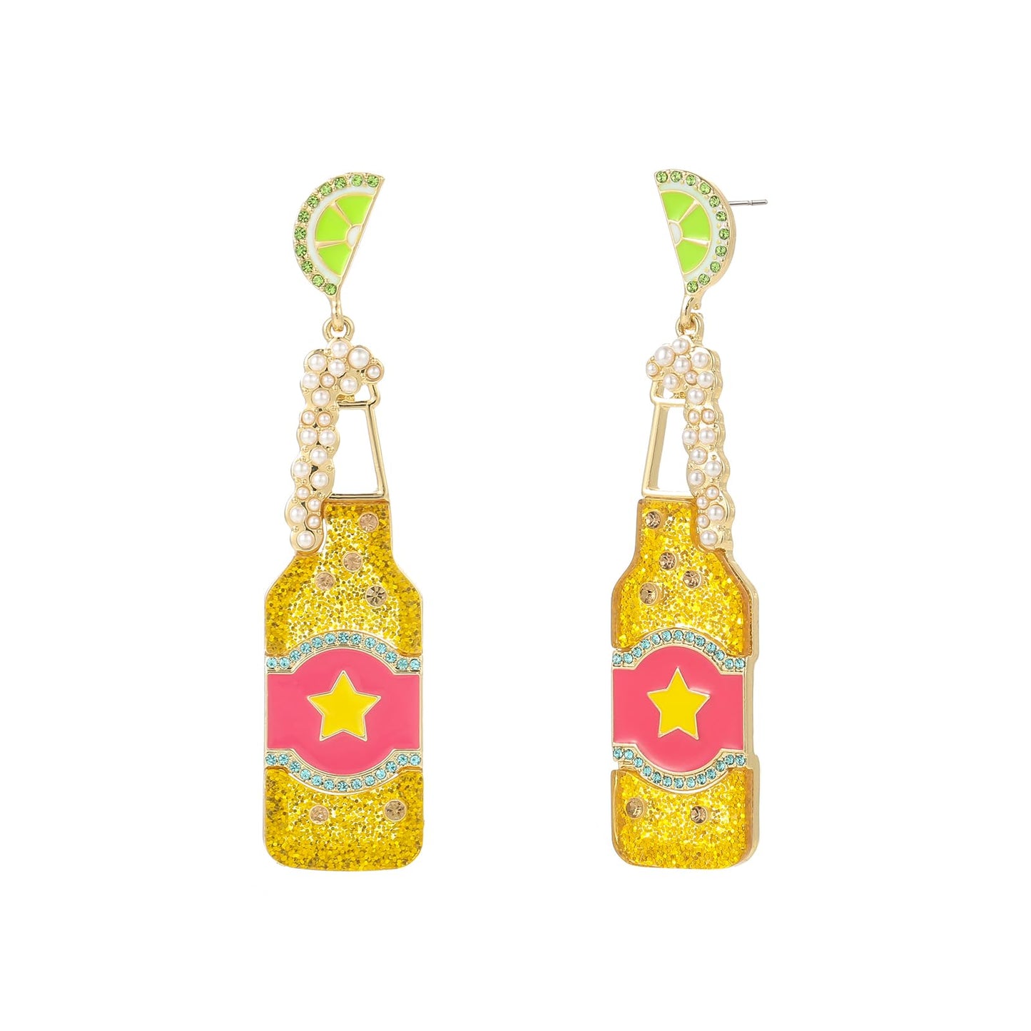 Cute Dangle Earrings for Women | Trendy Fun Statement Cocktail Earrings Rhinestone Epoxy Pearls Stones Martini Bloody Mary Mojito Lemonade Jewelry for Women