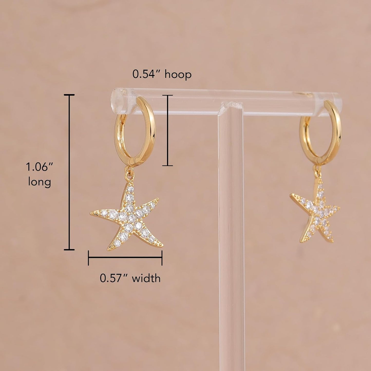 Jean Beau Gold Hoop Dangle Earrings for Women, Trendy Dainty Rhinestone CZ Christmas Tree Clover Starfish Drop Earrings Fashion Holiday Party Jewelry Gift