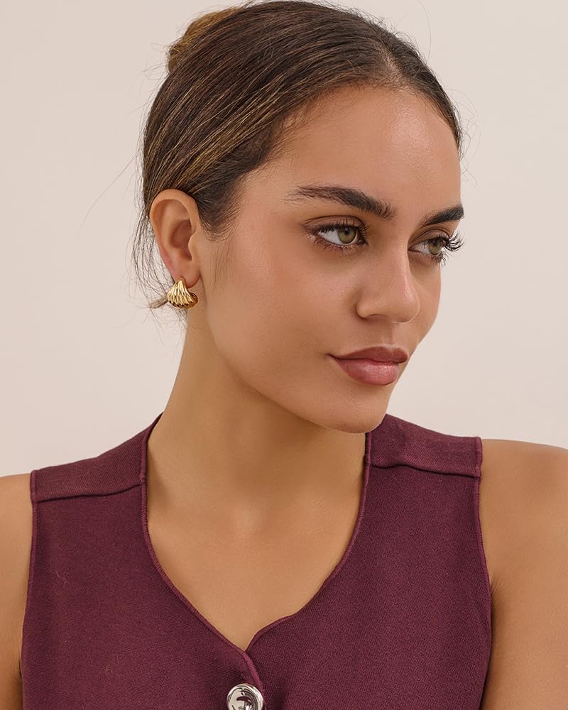 Gold Seashell Trendy Teardrop Earrings | Gold shell hoop, Teardrop dangle, Lightweight, Boho beach, Gold silver rose, Summer gift