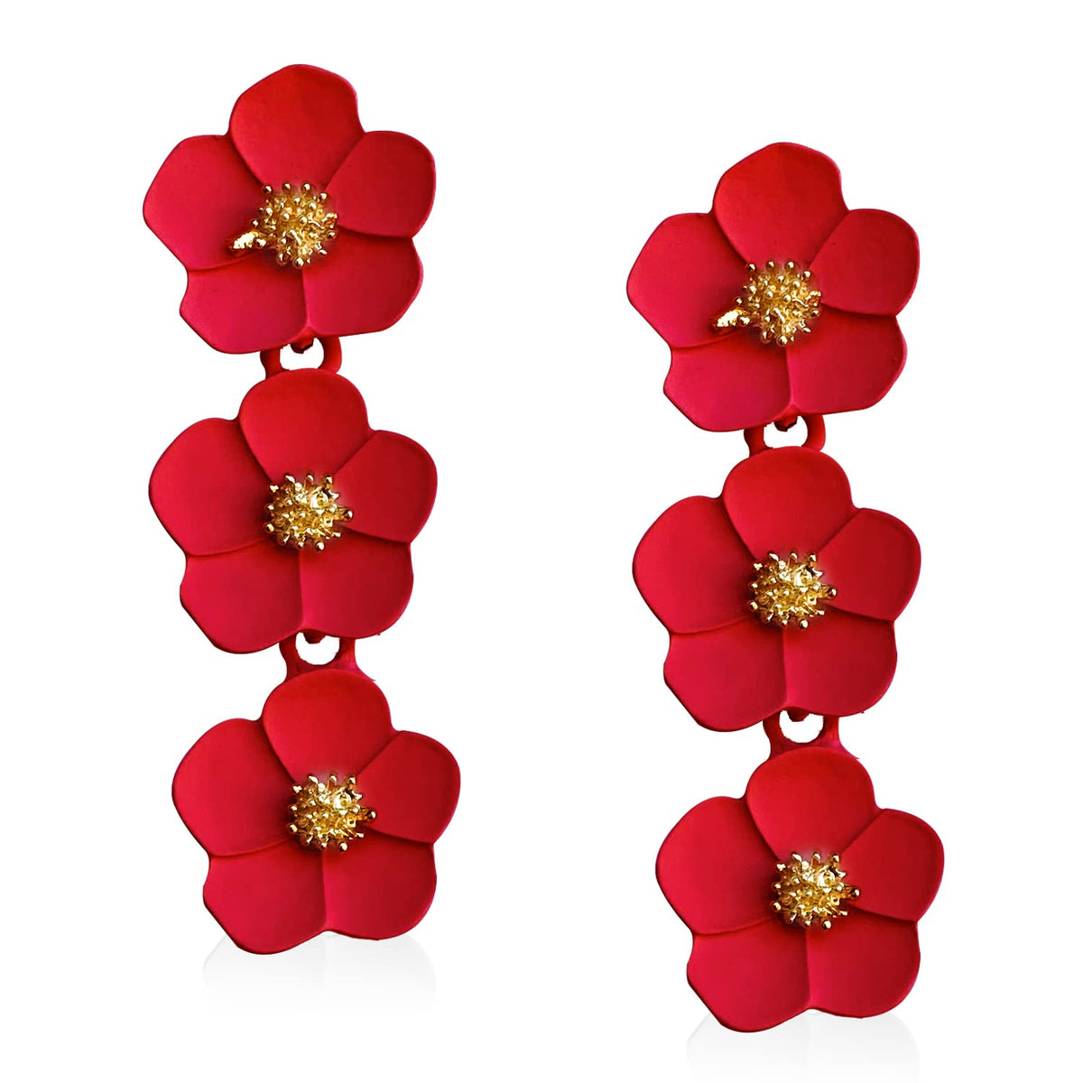 Boho Flower Stud Earrings with White Pearl - Daisy Dangle Drop Earrings with Gold Flower Bud