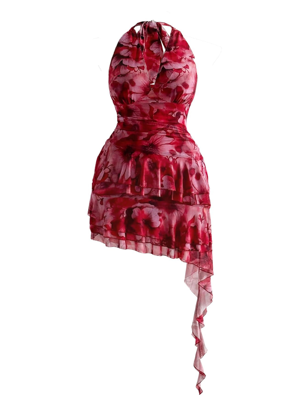 Verdusa Women's Y2k Halter Mini Dress Sexy Asymmetrical Concert Dresses | Tropical Dresses for Women, Going Out Dresses, Wedding Guest Dress, Floral Dress, Mesh Dress