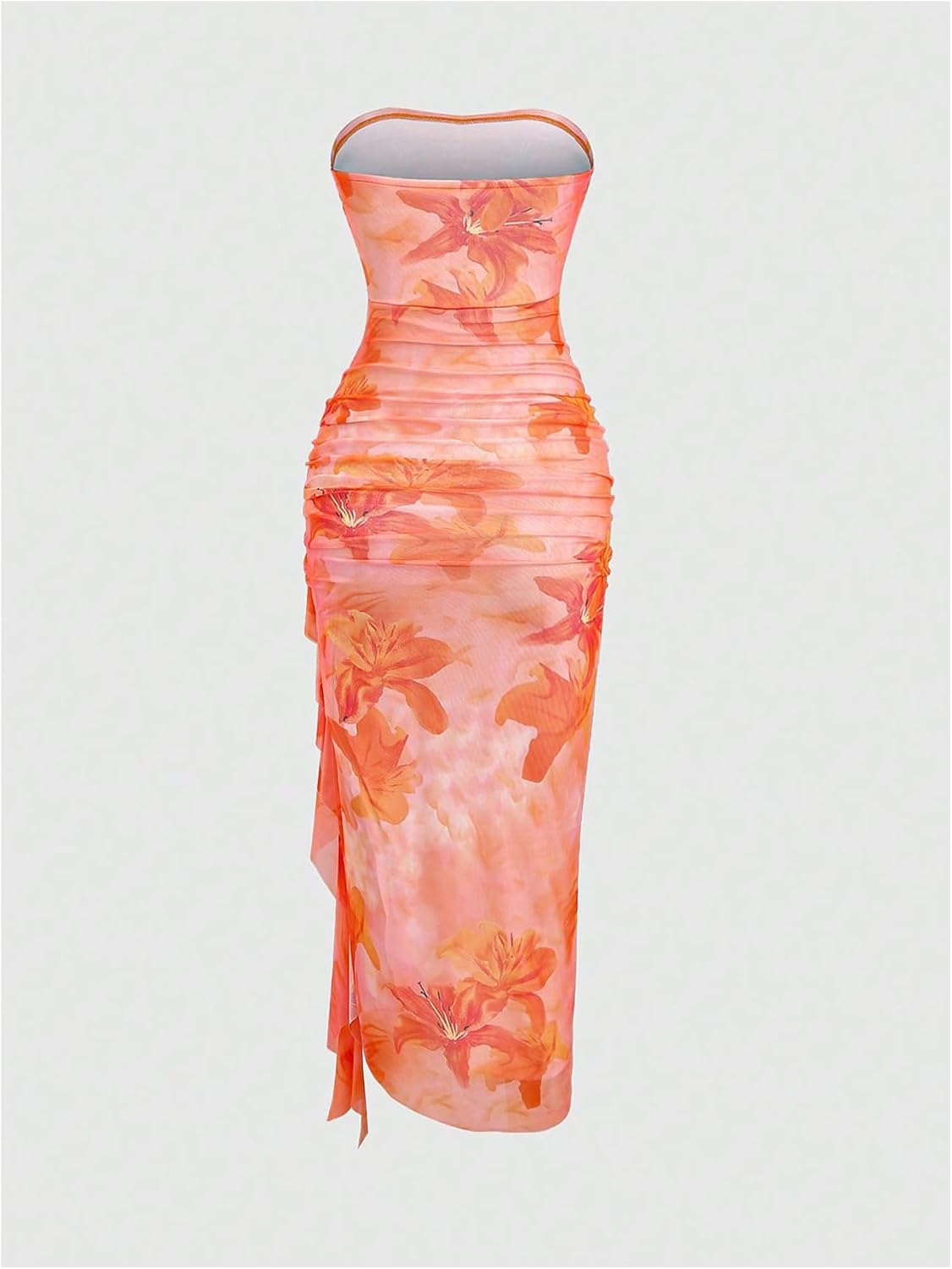 GORGLITTER Women's Sunset Floral Strapless Wedding Guest Cocktail Sun Dress | Sundresses, Bridesmaid Dress, Tube Midi Dress, Womens Dresses for Wedding, Summer Vacation Outfits