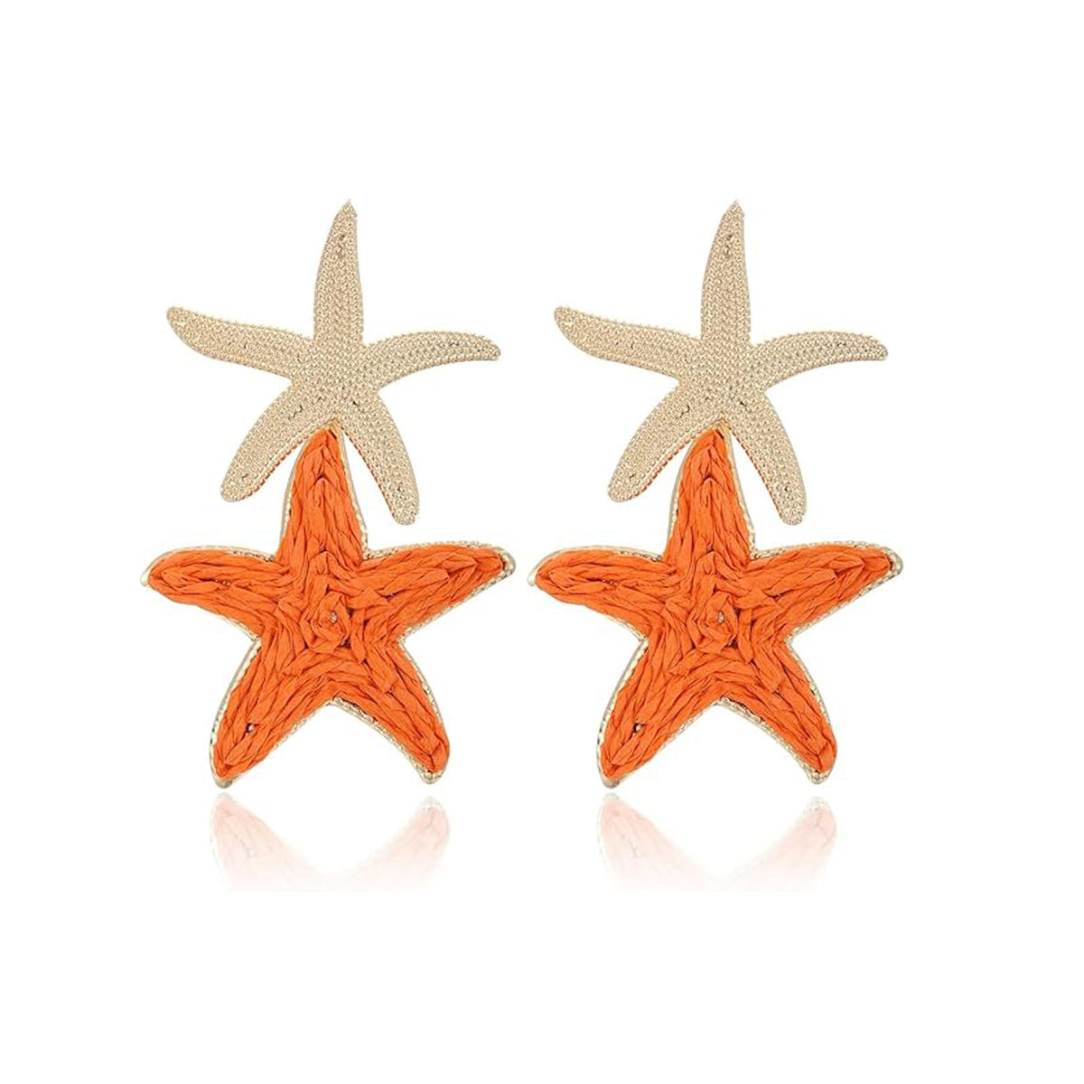 Raffia Starfish Earrings for Women Gold White Starfish Dangle Earrings Raffia Straw Statement Drop Earring Boho Summer Tropical Vacation Earring Beach Jewelry