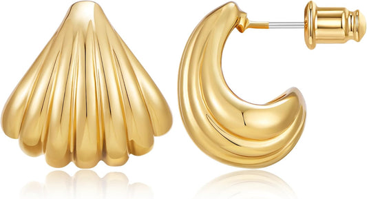 Gold Seashell Trendy Teardrop Earrings | Gold shell hoop, Teardrop dangle, Lightweight, Boho beach, Gold silver rose, Summer gift