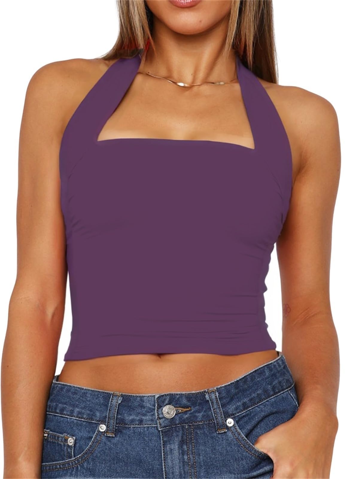 TiulZial Women Sexy Halter Neck Backless Tank Top Open Back Sleeveless Slim Fit Y2k Summer Tops