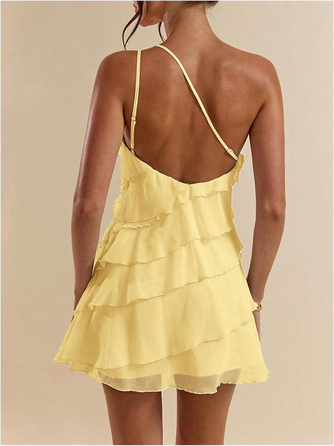 SOLY HUX Women's One Shoulder Ruffle Mini Dress | Ruffle,Mesh,Layered,Backless,Party Dresses,Cocktail