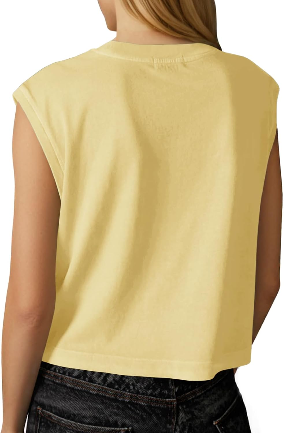 Tankaneo Womens Cropped Cap Sleeve Tank Tops Summer Basic Tee Shirts | Muscle Tank, Crew Neck, Sleeveless Shirts, Loose Fit, Casual Trendy, Boxy