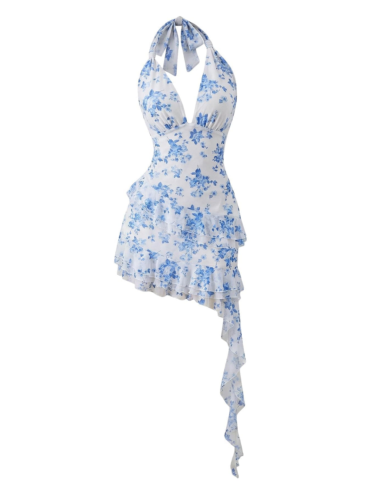 Verdusa Women's Y2k Halter Mini Dress Sexy Asymmetrical Concert Dresses | Tropical Dresses for Women, Going Out Dresses, Wedding Guest Dress, Floral Dress, Mesh Dress