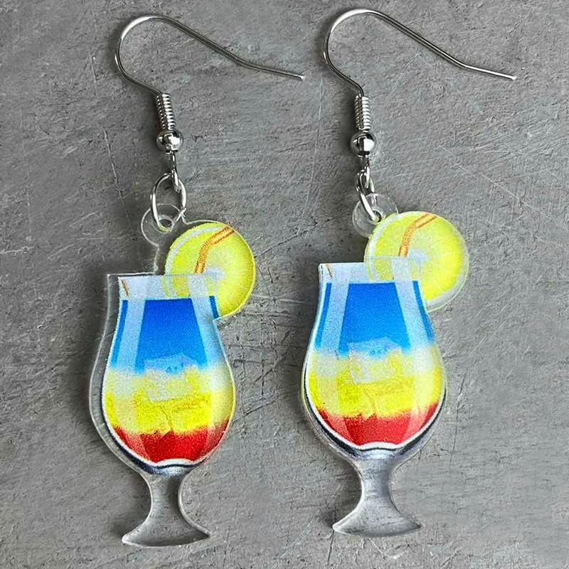 Hawaiian Cocktail Drink Earrings Bohemia Colorful Cute Wineglass Drop Dangle Earrings for Women Summer Beach Party Vacation Earrings Holiday Jewelry Gift