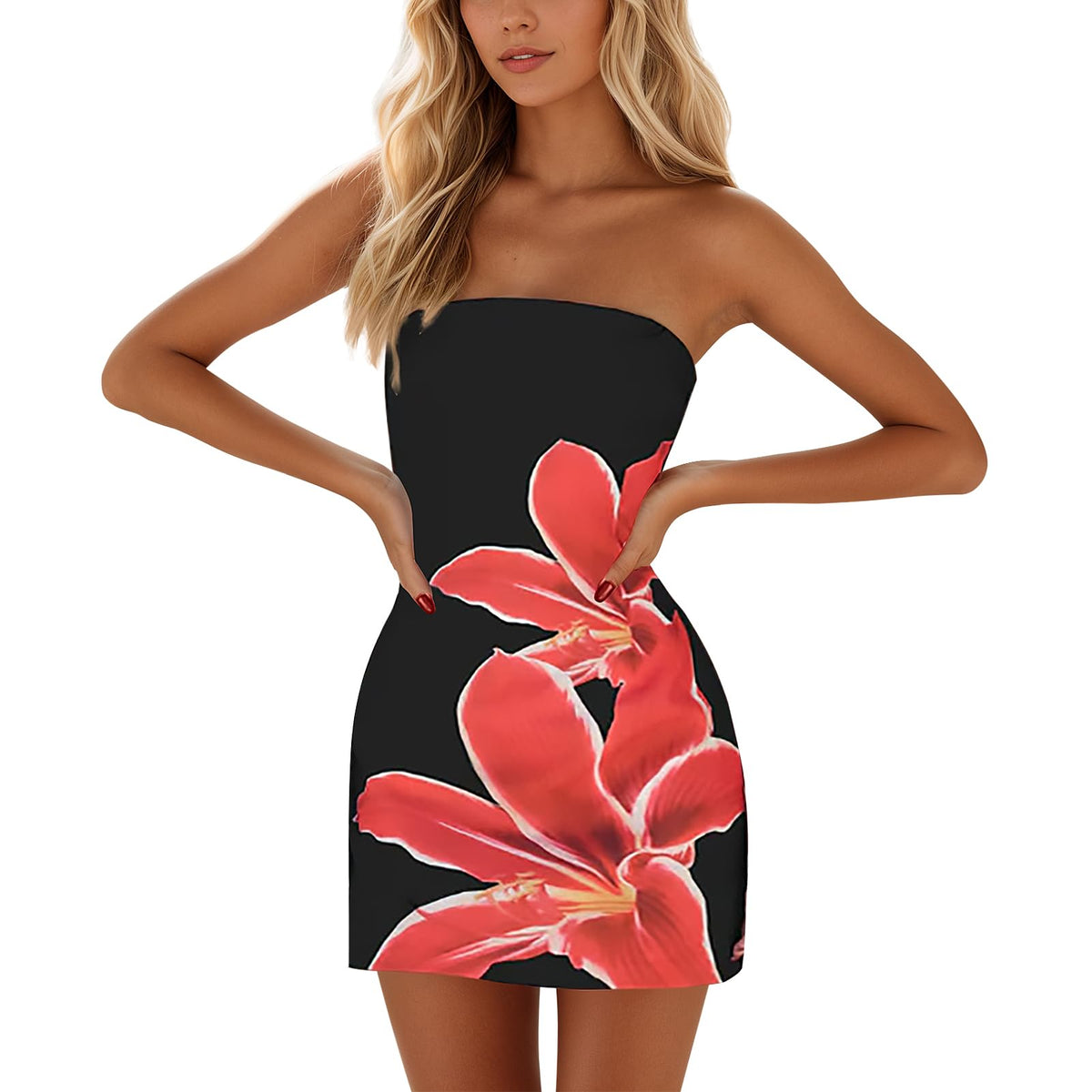 Women's Sexy Tube Dress Summer Y2K Floral Print Strapless Bodycon Mini Dress Date Night Party Club Bandeau Short Dresses